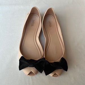 Melissa Pink and Black Bowed Flats